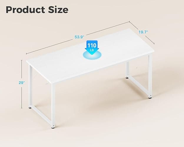 ODK 54 Inches Large Computer Desk for Home Office, Modern Desk for Small Spaces, Writing Desk with Headphone Hooks, White thumbnail 3