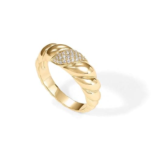 PAVOI 14K Gold Plated Croissant Dome Ring - Twisted Braided Gold Plated - Chunky Signet Ring for Women - Image 1