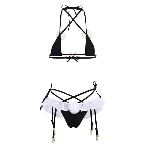 ABAFIP Womens Cute Cat Kitten Lingerie set Micro Bikini Strappy Tiny Bra Mini Panty Extreme Swimsuit thumbnail 2