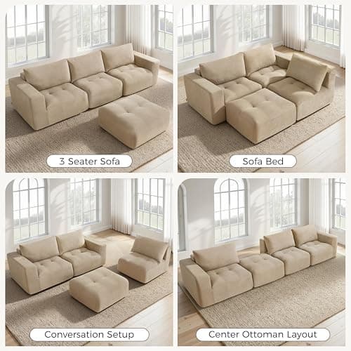 MCombo 121" Oversized Boneless Sofa with Ottoman, Extra Deep Cloud Couch Modular Sectional Sofa, Compressed Foam Couch for Living Room SS378 (Light Brown) thumbnail 8