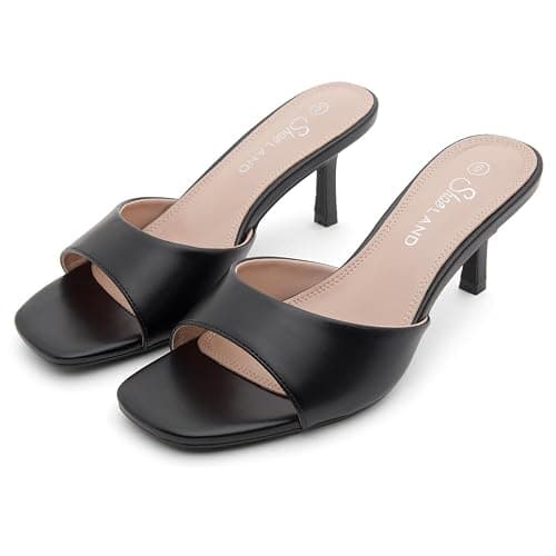 Shoe Land Women's Low Heels Stiletto Heeled Slides, Open Toe One Band Slip-On Heeled Mules – Dressy Heeled Sandals for Prom, Party Wedding and Vacation thumbnail 7