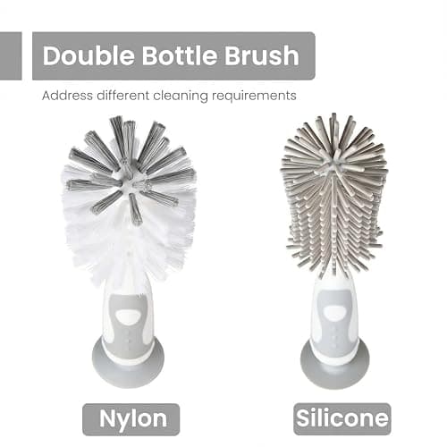 Ariseno 5-in-1 Baby Bottle Cleaner Set, Including Nylon & Silicone Bottle Brush, Cap, Straw & Nipple Brushes, BPA-Free (Grey) thumbnail 3