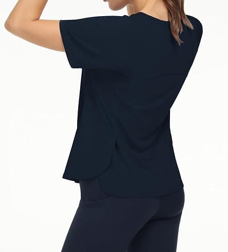 THE GYM PEOPLE Women's Short Sleeve Workout Shirts Breathable Yoga T-Shirts with Side Slits Athletic Tee Tops thumbnail 2