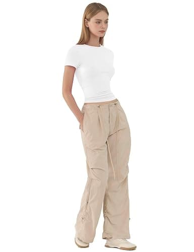Womens Basic Short Sleeve Slim Fit T Shirts Soft Crewneck Crop Y2k Tees Summer Stretchy Cute Tops - White - M thumbnail 6