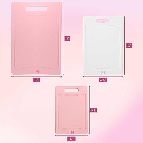 Paris Hilton Cutting Boards, Dual-Sided Cutting Board Set with Built-in Juice Grooves, Easy-Grip Handles, Heavy-Duty Plastic Made without BPA, Dishwasher Safe, 3-Piece Set, Pink and Cream thumbnail 3