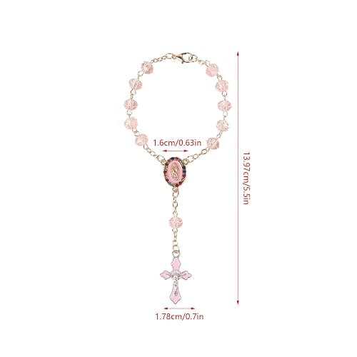 Car Rosary for Rearview Mirror Hanging - Pink Catholic Religious Devout Gift with Virgin Mary Charm and Crucifix, Ideal for Men & Women thumbnail 3