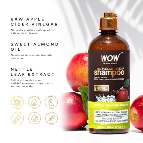 WOW Skin Science Apple Cider Vinegar Shampoo - Hair Growth Shampoo for Thinning Hair, Hair Loss & Dandruff Shampoo - Parabens & Sulfate No Shampoo - Clarifying Shampoo for Build Up Purifying Shampoo thumbnail 8