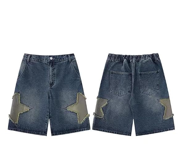 POHADON Y2K Blue Denim Shorts Summer Casual Loose Straight Leg Unisex Baggy Jeans Shorts Jorts Grunge Harajuku Streetwear thumbnail 6