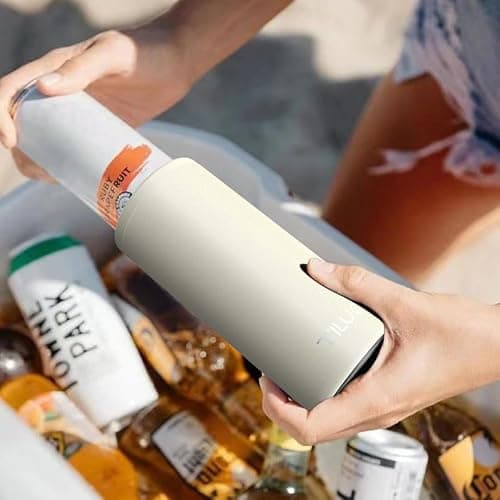 TILUCK Skinny Can Cooler for Slim Beer & Hard Seltzer, Stainless Steel, Doucle-Walled Stainless Steel Insulated Slim Cans, Standard 12 oz (Frosted Beige) - Image 1