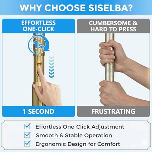 SISELBA Tension Curtain Rod 42-144 Inches, No Drill Adjustable Spring Tension Rod, Push Button to Lengthen & Release to Lock, Heavy Duty Rust-Resistant for Window Living Room Closet Outdoor, Gold thumbnail 3