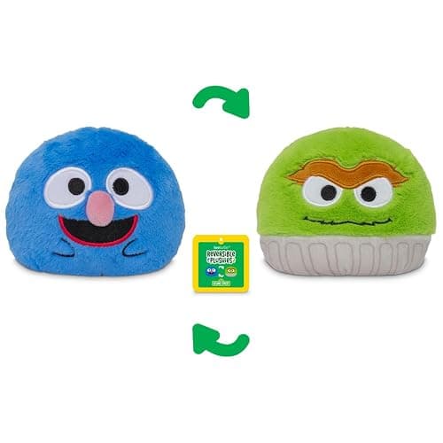 TeeTurtle Reversible Sesame Street Oscar The Grouch and Grover 4-Inch Two-Sided Flip Plush Toy with Embroidered Details - Cute Mini Collectible Plush for Kids, Teens, and Adults thumbnail 3