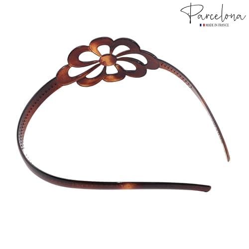 Parcelona French Wide Flower Tortoise Shell Brown Celluloid Acetate Hair Headband thumbnail 4