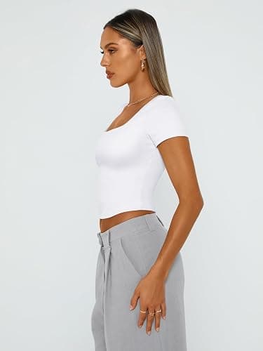 Trendy Queen Tshirts Shirts for Women Double Lined Going Out Crop Tops 2025 Spring Summer Workout Y2k Clothes Beach Fashion thumbnail 4