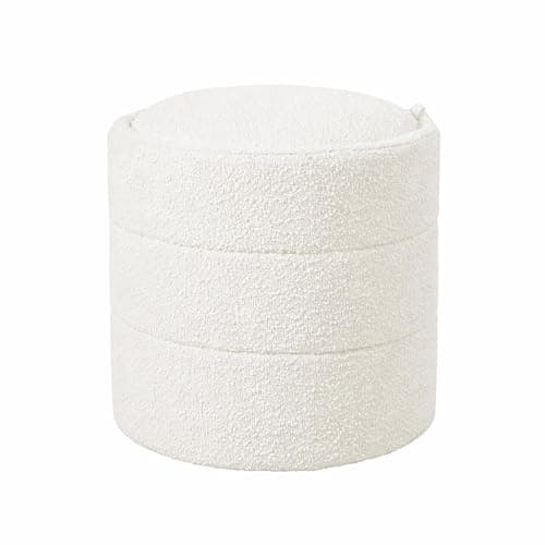 HomePop Storage Round Ottoman with Removable Lid |Homepop Home Décor|Upholstered Round Foot Rest Ottoman - Cream Boucle - Image 1