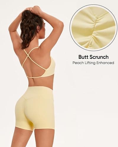 OMKAGI Workout Sets for Women Open Back Strappy Sports Bra Booty Biker Shorts Gym Outfits thumbnail 4