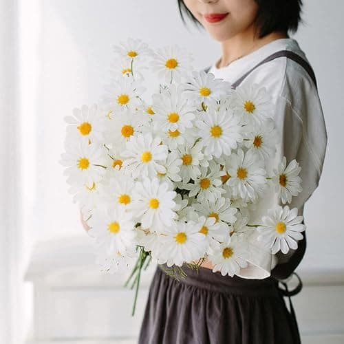 15 Bundles Artificial Flowers White Artificial Daisy Flowers UV Resistant Outdoor Fake Wildflowers with Stems Faux Greenery Shrubs Plants Arrangements for Wedding Decoration Home Garden Decoration thumbnail 2