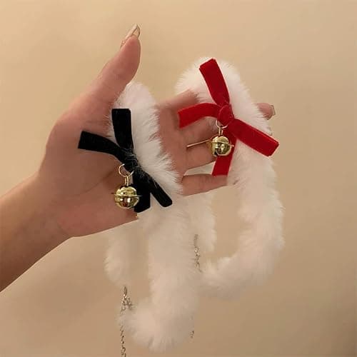 NFVITLP Red Bow Velvet Choker Necklace Sexy Faux Fur Collar Bowtie Long Wrap Rope Neck Chain with Gold Pendant Bell for Women thumbnail 6
