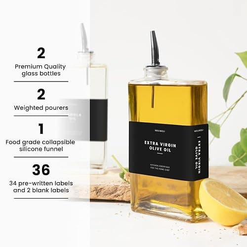 Molimoli Olive Oil Dispenser Bottle for Kitchen, Automatic Pourer, Glass Thin Bottle Dispenser for Kitchen, Olive Oil Cruet, | Set of 2 - Black thumbnail 3