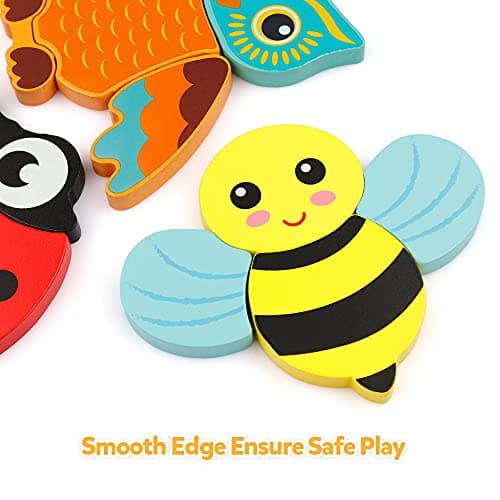 Coogam Wooden Jigsaw Puzzle Set, 6 Pack Animal Shape Color Montessori Toy, Fine Motor Skill Early Learning Preschool Game for 2 3 4 5 Years Old Kid Toddler thumbnail 4