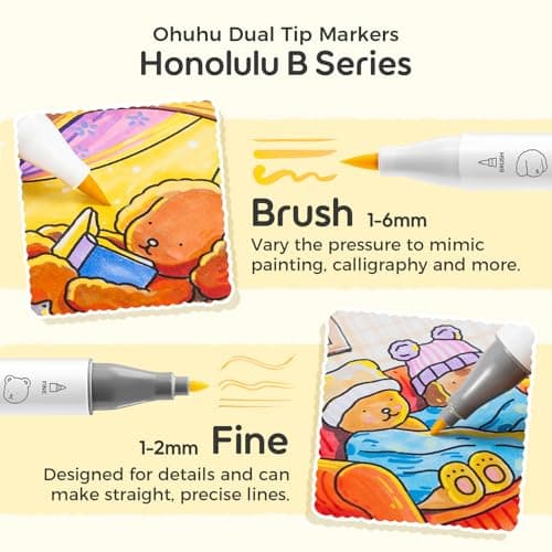 Ohuhu & Bobbie Goods Alcohol Markers, Co-branded 48-color Brush & Fine Alcohol Markers for Adult Artist Beginner Coloring Drawing Sketching Illustration, Honolulu B thumbnail 4