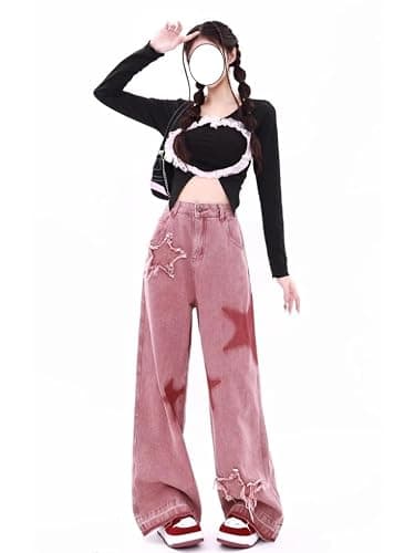 KFVIM Y2k Star Pants Baggy Pants Y2k Baggy Jeans Patchwork Jeans Grunge Aesthetic Clothes thumbnail 2