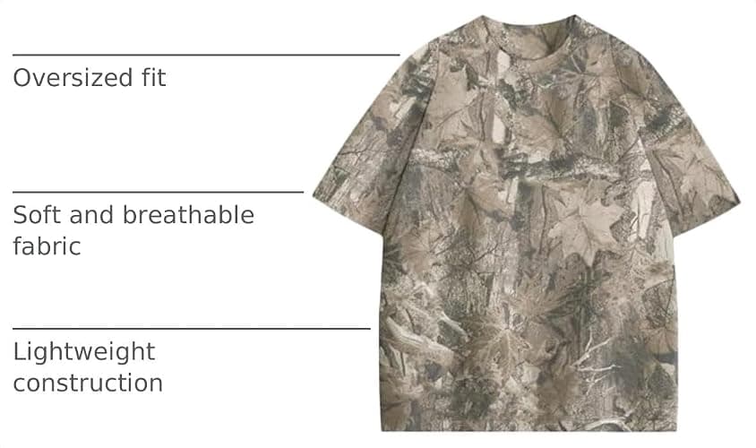 Camo Oversized Shirt Y2k Crewneck Maple Leaf Printed Short Sleeve Unisex Summer Graphic Tees thumbnail 4