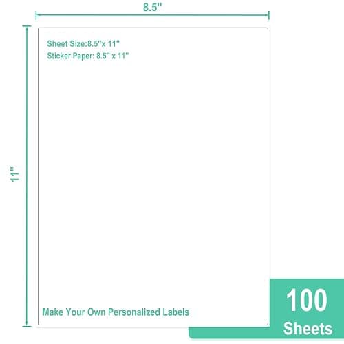 L LIKED 8.5x11 Printable White Sticker Paper Full Sheet Label, Matte, for Laser & Inkjet Printing (100 Sheets) thumbnail 2