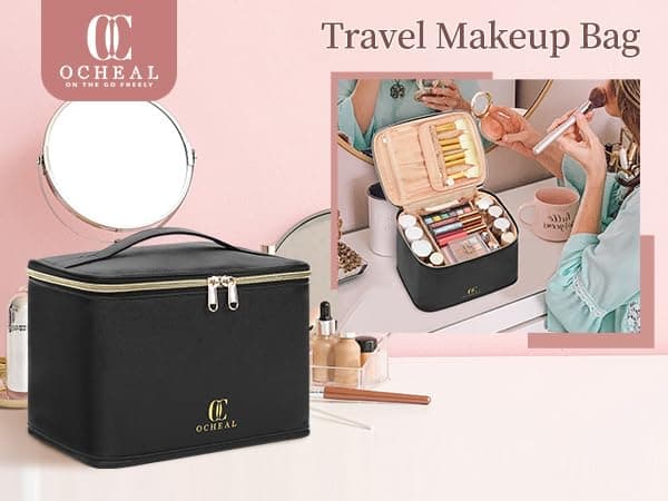 OCHEAL Travel Makeup Bag, Cosmetic Bags for Women Makeup Case Organizer Large Capacity Travel Toiletry Bag Storage Bags with Divider and Handle for Cosmetics Toiletries Brushes Tools-Large, Black thumbnail 7