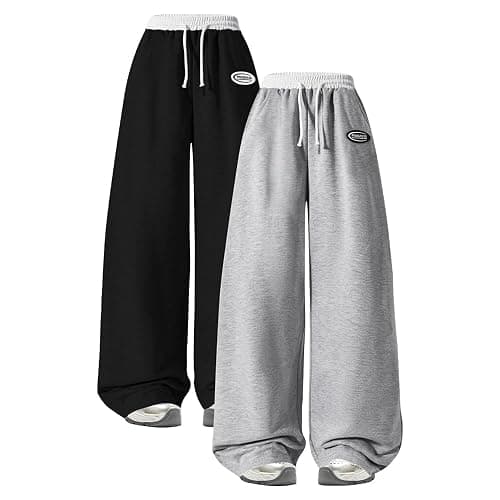 Nivne Tco 2pcs Tween Girls Pants Set Letter Embroidery Seal Details Casual Drawstring Waist Wide Leg Sweatpants - Image 1