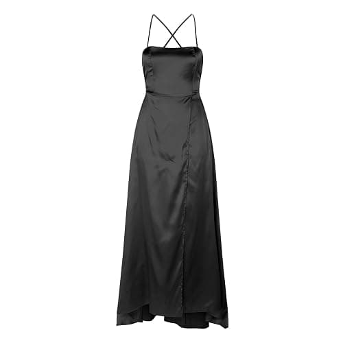 Robe de bal élégante 2025 pour femme - Longue robe de soirée dos nu - En satin - Bretelles spaghetti - Fente latérale - Robe de mariage avec poches thumbnail 3
