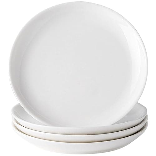 XINLTC 4 Piece Ceramic Appetizer Plates, 5.6 Inch Small Dessert Plates Set, White Round Plates for Bread, Butter, Snack, Lightweight Dinnerware Saucer Sets - Ivory, Oven, Microwave & Dishwasher Safe - 4 Piece - 5.6 inch