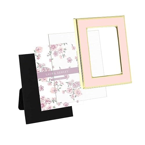 Laura Ashley 2x3 Pink Enamel Picture Frame, Gold Metal Edge with Easel, for Countertop, Counterspace, Tabletop Display, Bookshelf, Desk, Wall Décor, Photo Gallery (2x3, Pink W/Gold) thumbnail 4