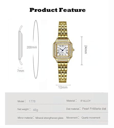Gold Watches for Women Dainty Square Vintage Watches Luxury Ladies Diamond Accent Dress Stainless Steel Bracelet Watch Analog Quartz Waterproof Watch thumbnail 6