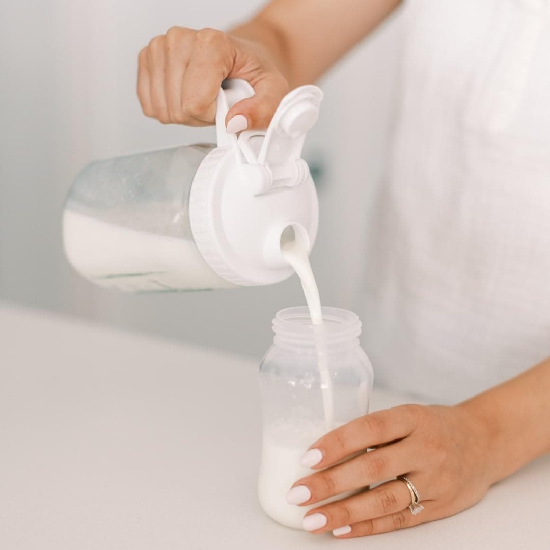Ford & Row- Jarra de leche materna blanca de 32 oz- Jarra de fórmula para recipiente de almacenamiento de leche materna para refrigerador- Jarra de leche materna- Tapa con boquilla para frasco Mason thumbnail 8