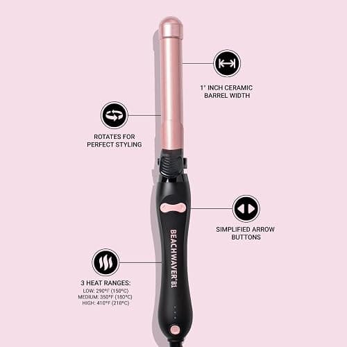 The Beachwaver Co. B1 Rotating Curling Iron - Automatic 1" Ceramic Curling Iron - Easy-to-Use Spinning Wand for Long-Lasting Waves, Auto-Shut Off, Travel-Friendly, Dual Voltage (BW160), Midnight Rose thumbnail 6
