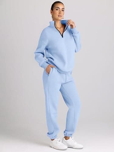 AUTOMET Women's Sweatsuits 2 Piece Outfits Lounge Sets Long Sleeve Half Zip Pullover and Baggy Sweatpants with Pockets thumbnail 4