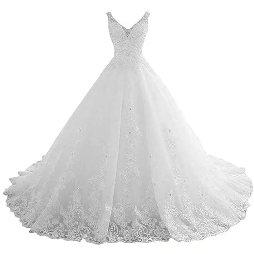 refansl Wedding Dresses for Bride 2024 Long Sleeves A-Line Tulle Lace Applique Off Shoulder Ball Gowns Bridal Dress - 16 Plus - P-white