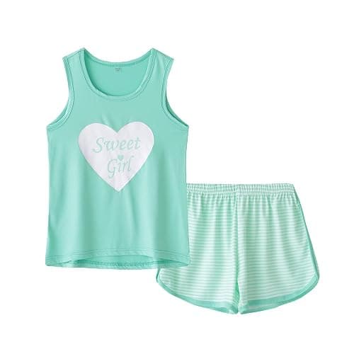 MyFav Big Kids Girls Sleeveless Sleepwears Hearts Shape Striped Pajama Nightgown - Image 1
