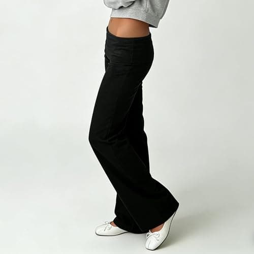 FOMOYUU Fold Over Lounge Pants for Women Y2K Low Rise Wide Leg Yoga Sweatpants Stretchy Foldover Pants Workout Bottoms thumbnail 5