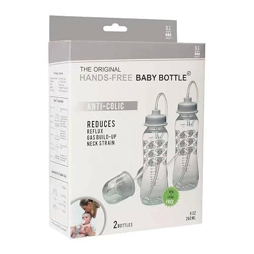 Hands-Free Baby Bottle - Anti-Colic Nursing System 9 oz Baby Bottle with Fast Flow Nipple/Teat 3m+ with Tube Straw Feeding System for Toddler (2 Bottles - Elephant) thumbnail 5
