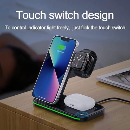 3 in 1 Wireless Charger Stand Foldable Fast Charging Station for Phone Watch and Earbuds 15W Wireless Charging Dock with Touch Control Type C Input Portable Travel Charging Stand thumbnail 7
