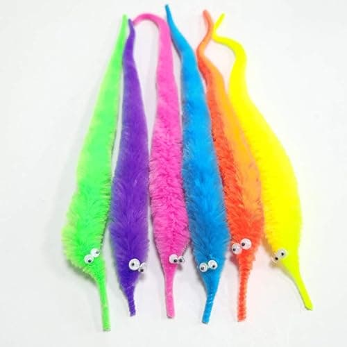 SHENGSEN 48Pcs Fuzzy Worm Toys Fuzzy Worms on String Trick Toy Carnival Kid Party Favors (6 Colors) thumbnail 5