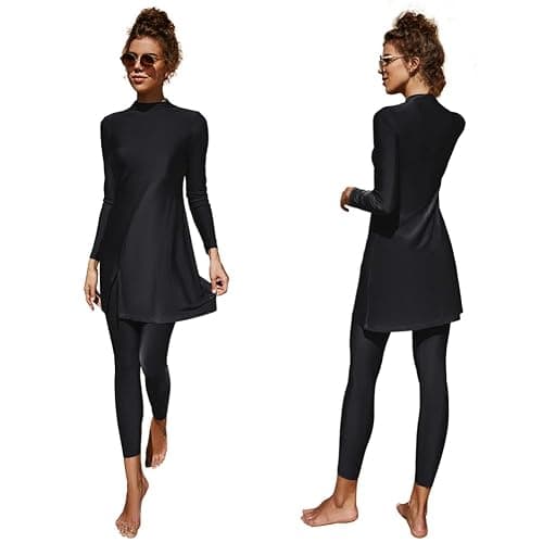 IBAKOM Muslim Swimsuit for Women Rash Guard Set 3 Pieces Long Sleeve Modest Swimwear with Swim Cap Surfing Bathing Suit - Image 1