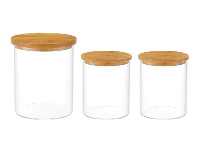 INIUNIK 3 Pack Glass Qtip Holder Dispenser, 20 oz and 11 oz Clear Glass Apothecary Jars, Bathroom Vanity Canisters Organizer Jars for Cotton Swabs, Balls, Rounds, Pads, Floss, Bath Salts thumbnail 4