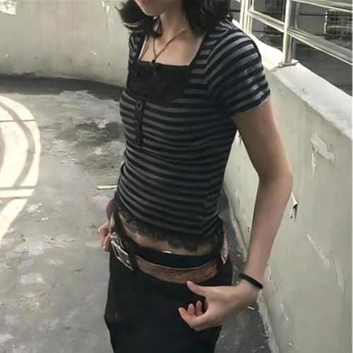 Emo Goth Tops Women Teen Girls Y2k Fairy Grunge Short Sleeve Peplum Blouses Whimsical Gothic Clothes 2000s Shirt thumbnail 4