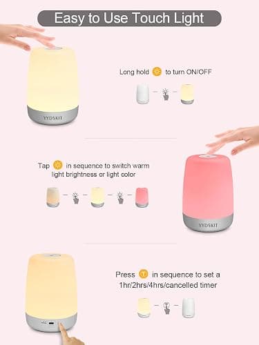 YYDSKIT Night Light for Kids & Nursery - Rechargeable Touch Lamp, Portable Nursing Lamp with Soft & Warm Light for Newborn, 3 Timers, Up to 200H thumbnail 8