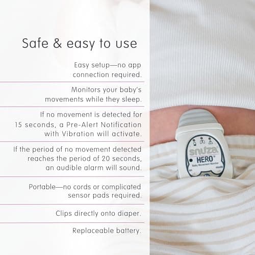 Snuza Hero Baby Monitor: Alerts If No Movement Detected, Gentle Vibration Pre-Alerts, Attaches to Diaper, No WiFi/Bluetooth, Medical Grade Material. Safer Sleep for Babies, Better Sleep for Parents. thumbnail 4