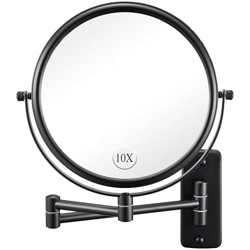 Wall Mounted Makeup Mirror - 1X/10X Magnifying Mirror for Wall, 8 Inch Double Sided 360° Swivel Extendable Bathroom Mirror for Shaving, Black DECLUTTR - Image 1