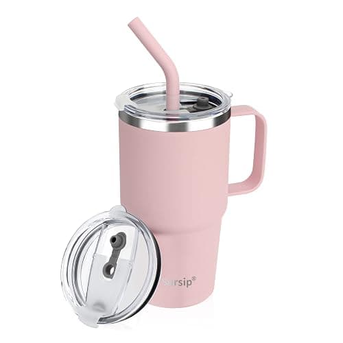 Sursip 24 oz Insulated Cup with Handle, Double Wall Vacuum Stainless Steel Tumbler with Straw and 2 Lids, For Cold/Hot Drinks, Coffee Travel Mug for Car/Home/Office/Party/Camping (Pink-1 Pack) - Image 1