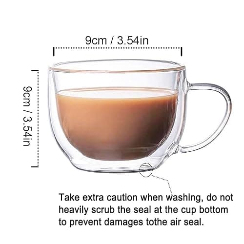 BOQO 8oz Cappuccino Glass Mugs, Glass Coffee Mugs, 4 Pack Clear Coffee Cups with Handles,Double Wall Insulated Drinking Glasses Coffee Mug,Latte Espresso Cups Glassware - 4x8oz thumbnail 3